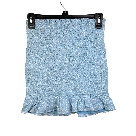 NWT Abercrombie Blue & White Smocked Floral Mini Skirt Stretch Fitted Ruffle XS - Picture 3 of 12
